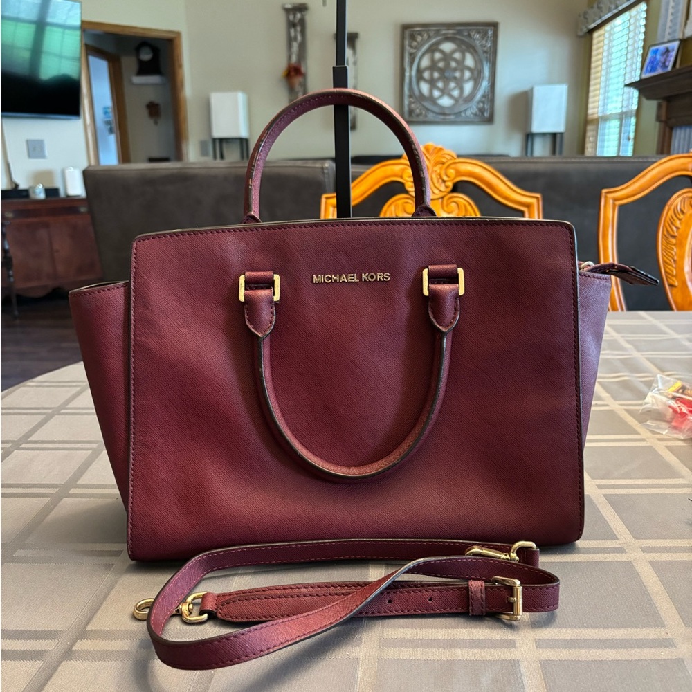 Michael Kors Burgundy Saffiano Leather Satchel